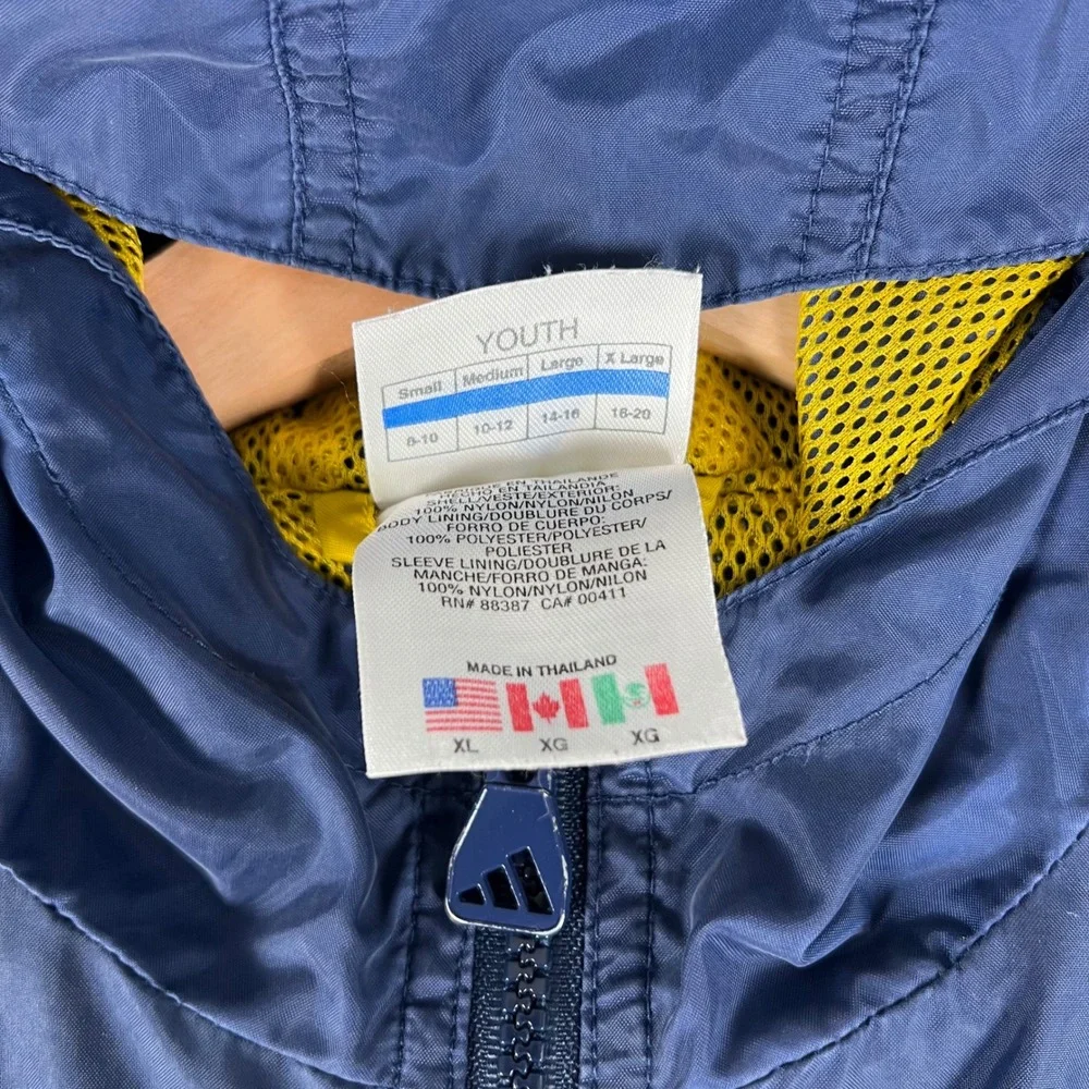 Y2K Adidas Boys XL Navy Blue Stripe Hooded Half Zip‎ Anorak Windbreaker Jacket